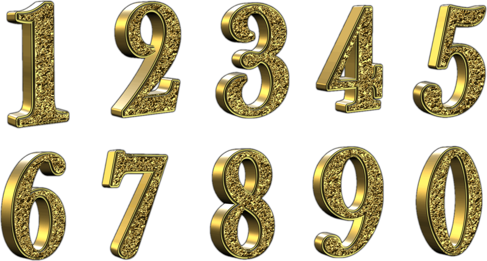 golden 3d numbers with transparent background psd